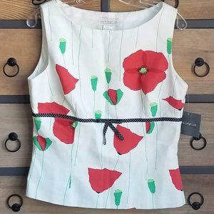 Laura Leigh LTD Sleeveless Top in Whimsical Print Contrasting Ribbon Size 12